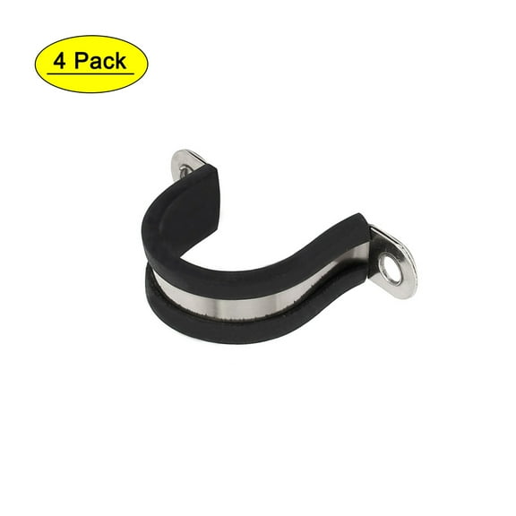 25mm Dia Rubber Lined U Shaped 304 Stainless Steel Pipe Clip Hose Clamp 4pcs