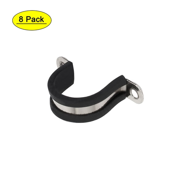 25mm Dia Rubber Lined U Shaped 304 Stainless Steel Pipe Clip Hose Clamp 8pcs