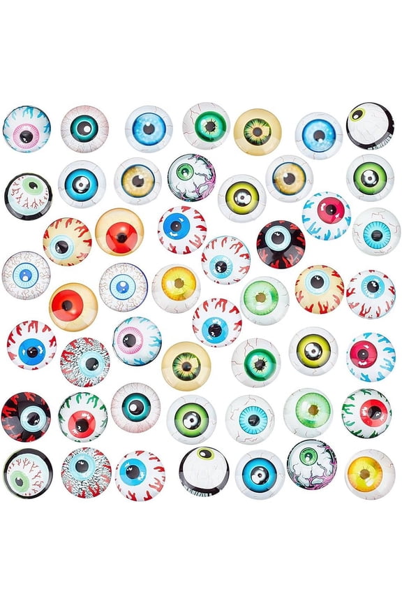 25mm Eyes Glass Cabochons 50pcs Cat Eye Tiles Scary Eyes Human Pupil Eyes Half Round Gems Glass Cabochons for Sculptures Props Photo Dome Pendant TraysMixed Color
