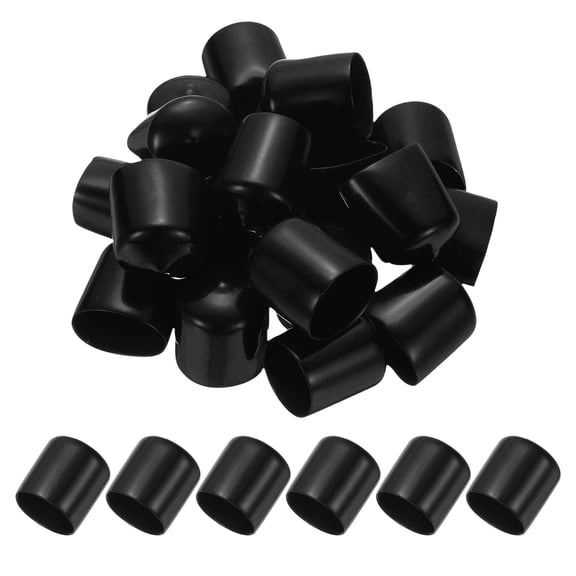 25mm ID Rubber End Caps, 35 PCS Rubber Caps High Temp Rubber Tips Screw Silicone End Caps Flexible Thread Protector for Pipes Screw Blots Tube Fishing Jigs Chair, Black