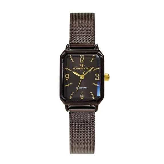 25mm Montres Carlo Fashion Modern Women's Luxury Metal Mesh Band Dress Watch (Mocha Brown)