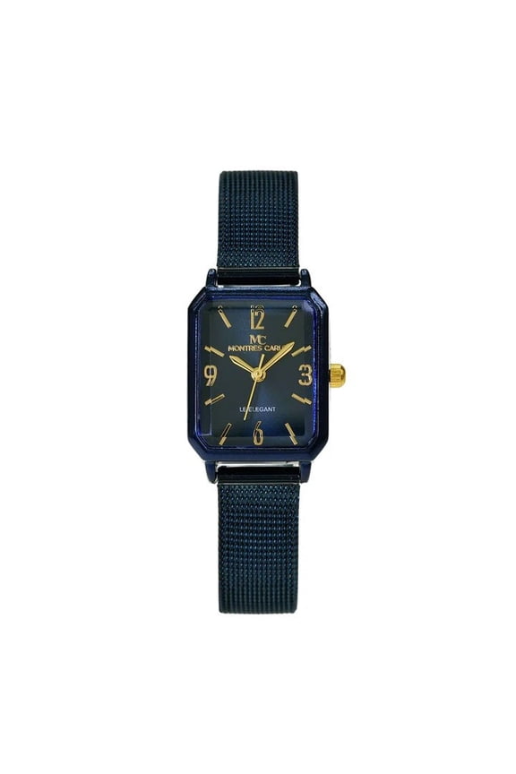 25mm Montres Carlo Fashion Modern Women's Luxury Metal Mesh Band Dress Watch (Navy Blue)