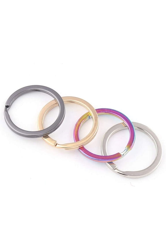 25mm Rainbow Round Split Key Rings Key Chain Clasp Supplies,Antique Jump O Ring Loop Flat Metal Key Ring,Leather Craft Key Fob Hardware 30pcs (Gold)