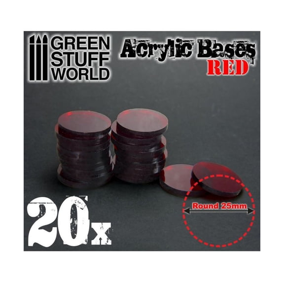 Green Stuff World 25mm Round Acrylic Bases - Clear Red New