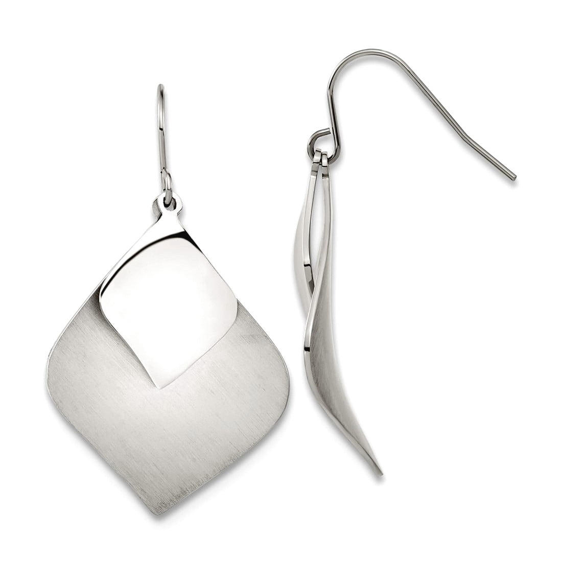 Stainless Steel Brushed and Polished Dangle Shepherd Hook Earrings 34.5x25mm Wide Dangle Earring for Women