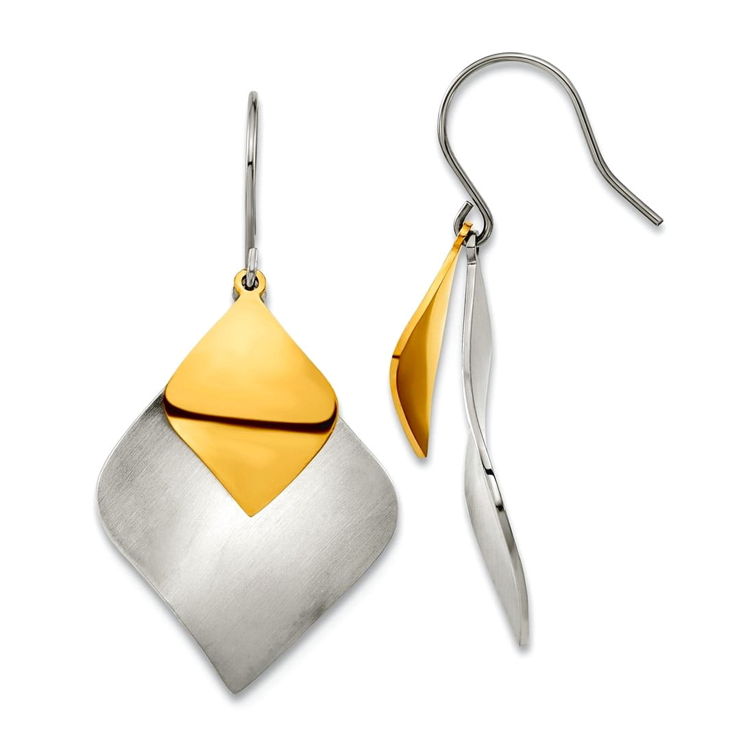 Stainless Steel Brushed and Polished Yellow Ip Plated Dangle Shepherd Hook Earrings 35x25mm Wide Dangle Earring for Wome