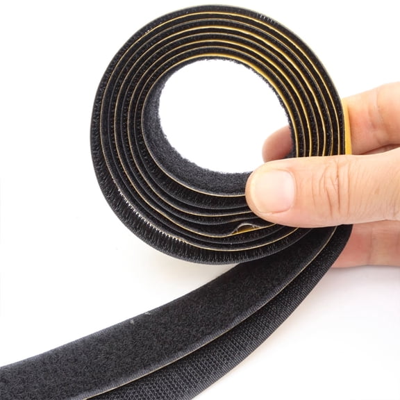 25mm Wide Heavy Duty Sticky Back Hook and Loop - 1 Meter Strong Hold for Fabric & Auto Projects (Black)