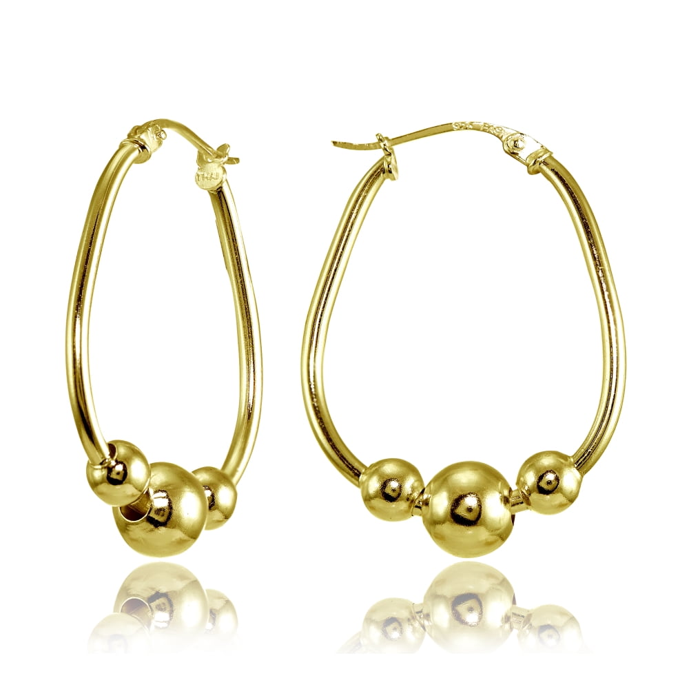25mm Yellow Gold Flashed Sterling Silver Polished Beaded Hoop Earrings