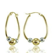 25mm Yellow Gold Flashed Sterling Silver Two-Tone Polished Beaded Hoop Earrings