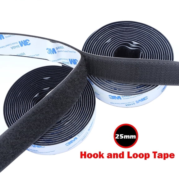 25mm x 3M Black Sticky Back Hook and Loop Tape – Strong Grip, Easy to Remove, All-Purpose