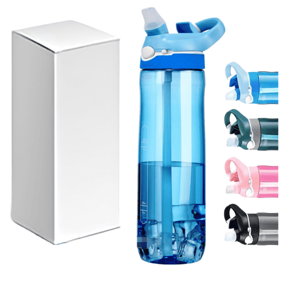 TCKJ Tritan Sports Water Bottle with Straw and Locking Lid, 25 oz, Blue