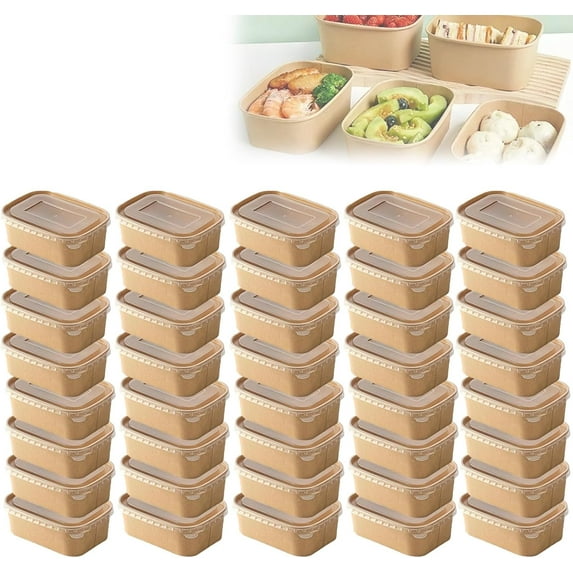 25oz Brown Meal Prep Containers with Lids, Freezer Meal Prep Containers Disposable, Rectangle Food Kraft Paper Meal Prep Containers with Lids Microwavable and Freezer Use