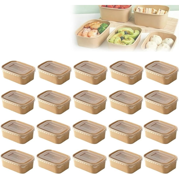 25oz Brown Meal Prep Containers with Lids, Freezer Meal Prep Containers Disposable, Rectangle Food Kraft Paper Meal Prep Containers with Lids Microwavable and Freezer Use