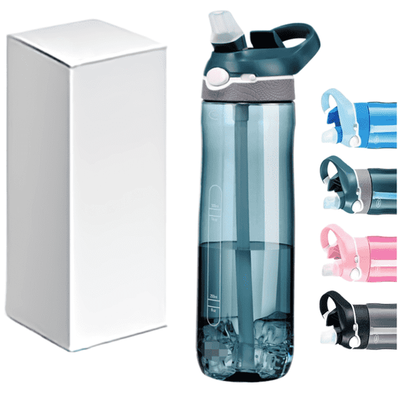 TCKJ Sports Water Bottle, Tritan with Clip Handle, Locking Lid and Straw,Travel Plastic Bottle,Blue,25 oz