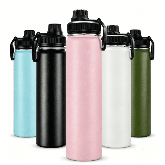 Boyun Daj 25oz Water Bottle with Handle, 304 Stainless Steel Double Wall Vacuum, Leak Proof Wide Mouth Sports Bottle, BPA Free, Keep Hot & Cold, Pink