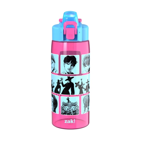 Zak Designs 25oz Kpop Demon Hunters Durable Plastic Jubilation Water Bottle with Leak Proof Spout Cover, Straw, Push Button Lid, Flip Up Lock, and Built-in Carry Handle, Saja Boys