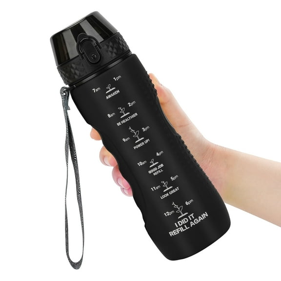 25oz Sports Water Bottle for School Kids & Adults with Time Marker,Reusable BPA Free One-Click-Open Leakproof for Fitness 750ml