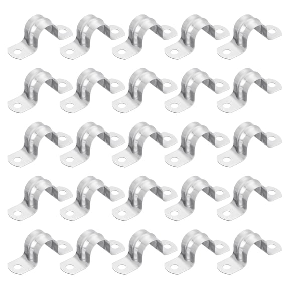 25pack Rigid Pipe Strap Fit 3/4 Inch (20mm) Tube OD, 2 Holes Stainless Steel Tension Tube Clamp for Pipe Fixing