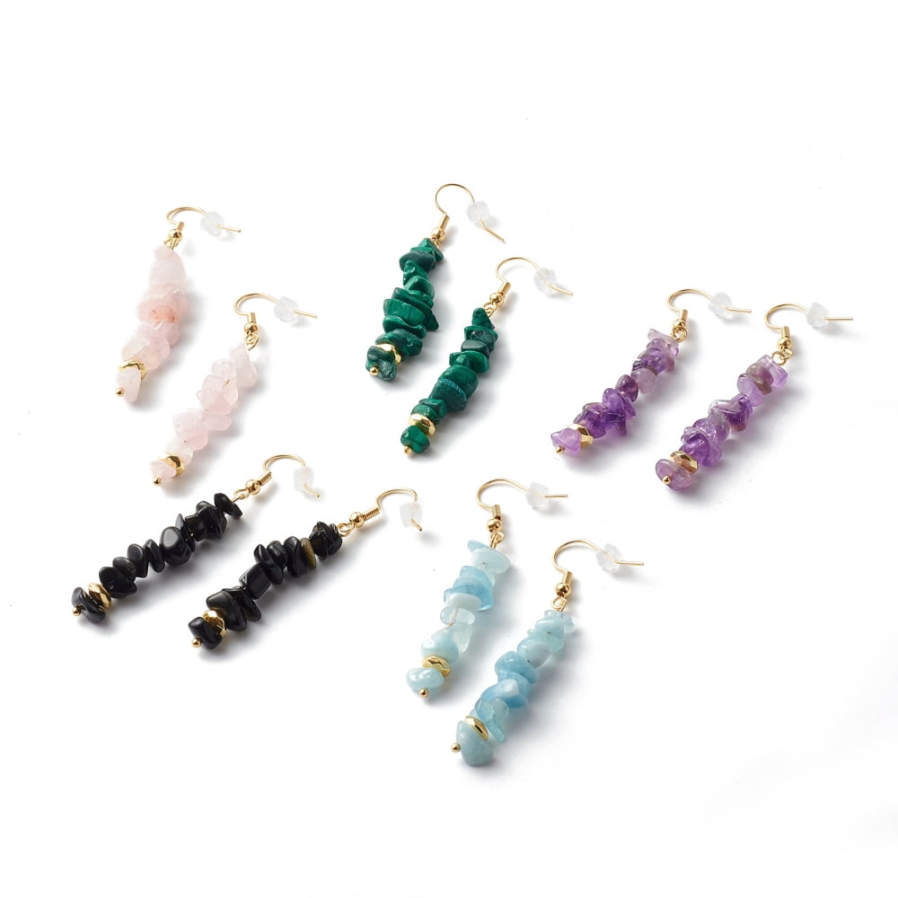 25pairs Mixed Chip Dangle Earring with Brass Earring Hook 59~61mm Pin: 0.7mm