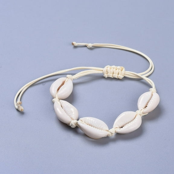 25pc Adjustable Cowrie Shell Bead Bracelets with Eco-Friendly Korean Waxed Polyester Cord Seashell Color 14-1/8 inch(36cm)