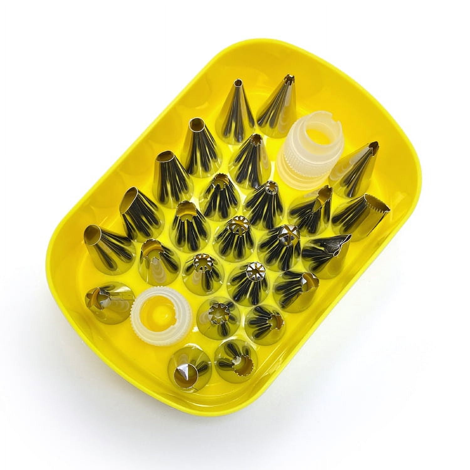 25pc Stainless Steel Icing Tip Nozzles with 2 Plastic Couplers Set for