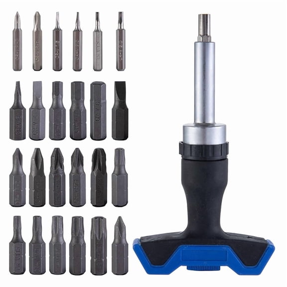 25pc T-Handle Screwdriver Set - Multi Bit Kit with , Pozi, Slotted, Hex, Torx & Bits