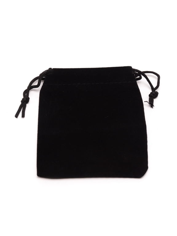 25pc Velvet Packing Pouches Drawstring Bags Rectangle Black 10x8x0.4cm