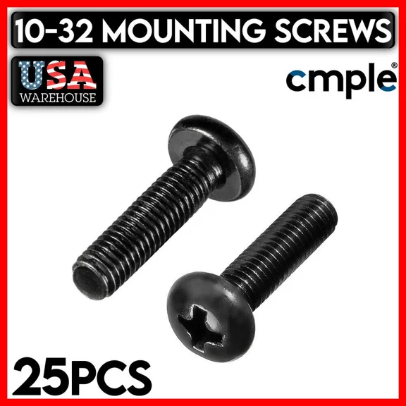 25pcs 10-32 Rack Screws 1/2 Long Phillips-Head Mounting Screws - Black