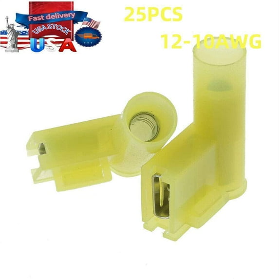25pcs 12-10AWG 90 Degree Nylon Flag Spade Female Insulated Terminals Connector