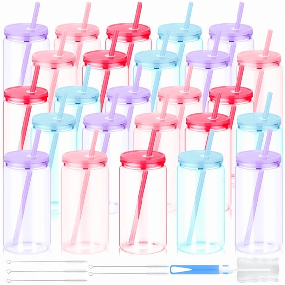 25pcs 16oz Clear Tumbler Cups with Lids & Straws, Perfect for Easter, Summer BBQs, Picnics, & Celebrations - Reusable Drinkware with Cleaning Brushes for Lemonade, Iced Tea