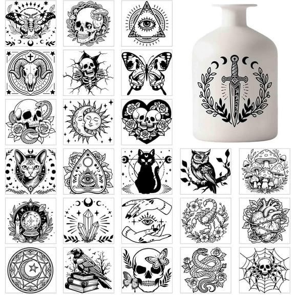 25pcs 25 styles PVC Self Adhesive Stickers Waterproof Embossed Decals for DIY Scrapbooking Card Making Black and White Sticker Mixed Shapes 100x90mm 1pc/style