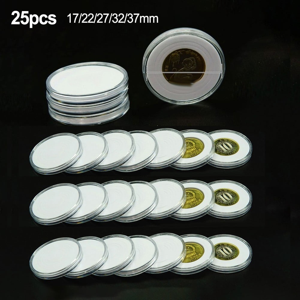 25pcs 46mm Transparent Plastic Coin Holder Coin Collecting Box Case