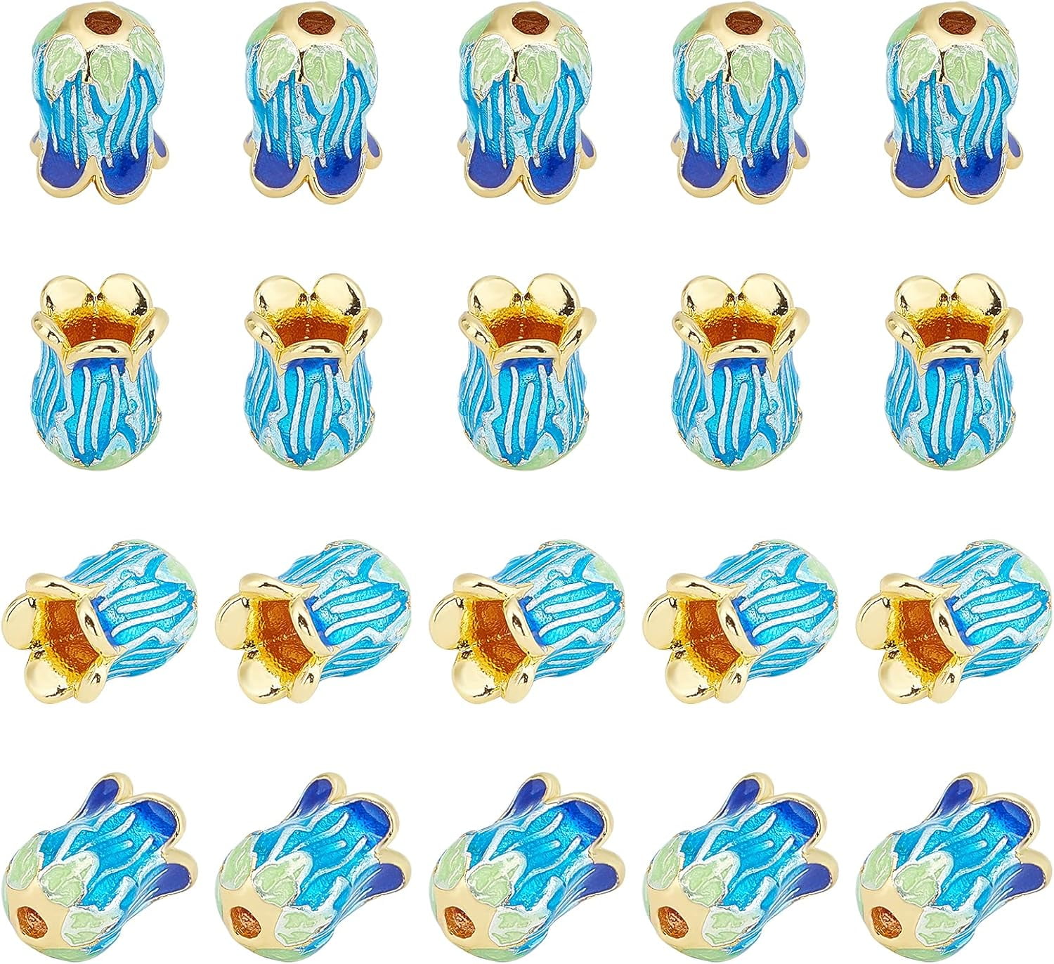 25pcs 5-Petal Rack Plating Brass Enamel Bead Cap for Jewelry Making Findings Golden