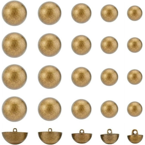 25pcs 5 Sizes Alloy Shank Buttons - Half Round Dome Metal - Bronze - 2mm Hole for Men Women DIY Sewing Craft Metal Antique Bronze