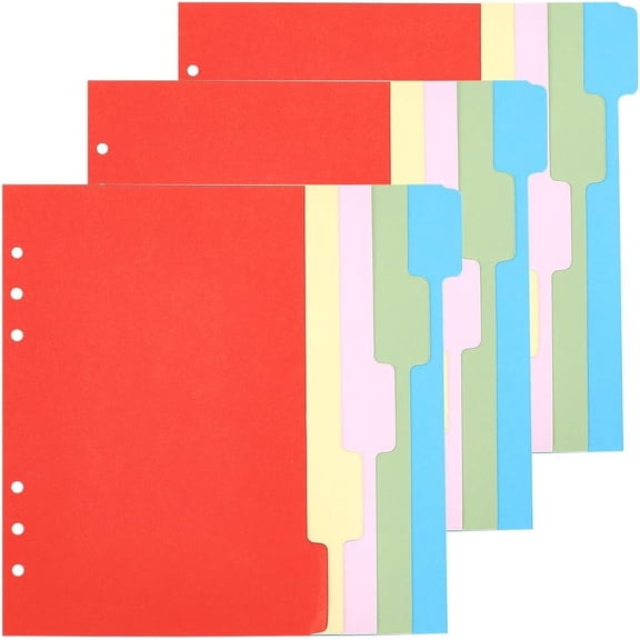 25pcs 5-Tab Binder Dividers Notebook Paper Discbound Plastic Loose Leaf Binders Index Divider Sheets Multicolor Notebook Dividers for 6 Ring Binders School Office Supplies colorful