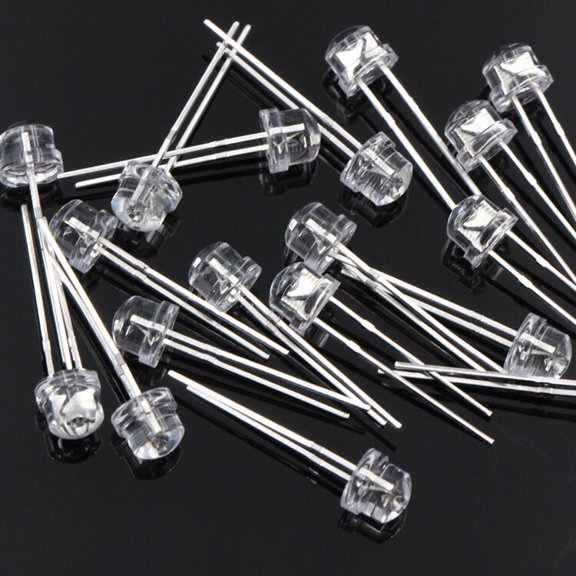 25pcs 5mm Diameter Transparent Straw Hat LED Diode Lights Electronics Components Light Emitting Diodes White Light