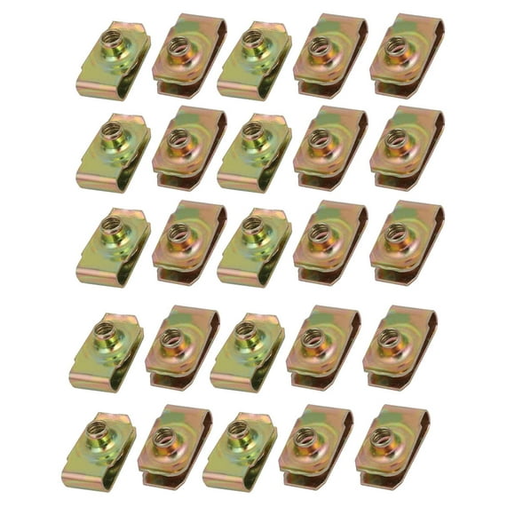 25pcs 65Mn Spring Steel Speed Fastener U Nut Brass Tone for M6 Screw Bolt