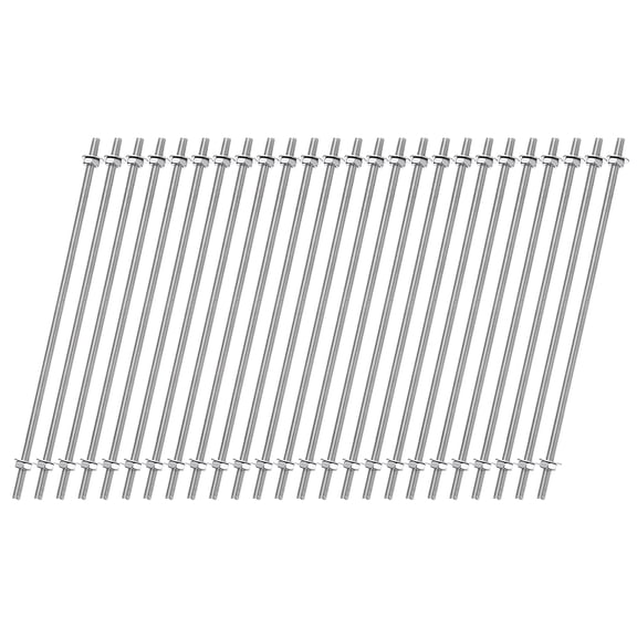 25pcs 8/32 Inch Threaded Rods with Hex Nuts and Washers 10 Inch Rod, Silver