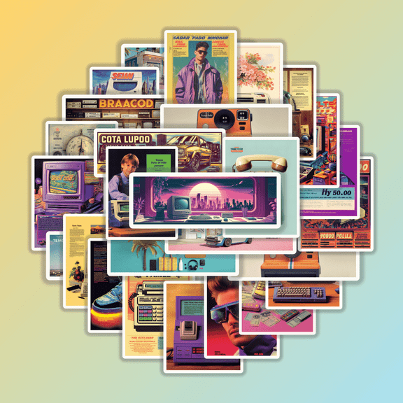 25pcs 80s 90s Vintage Tech Advertisement Sticker Set for Notebook Phone Decoration Creative Fun Durable Waterproof Retro Style Electronics Theme