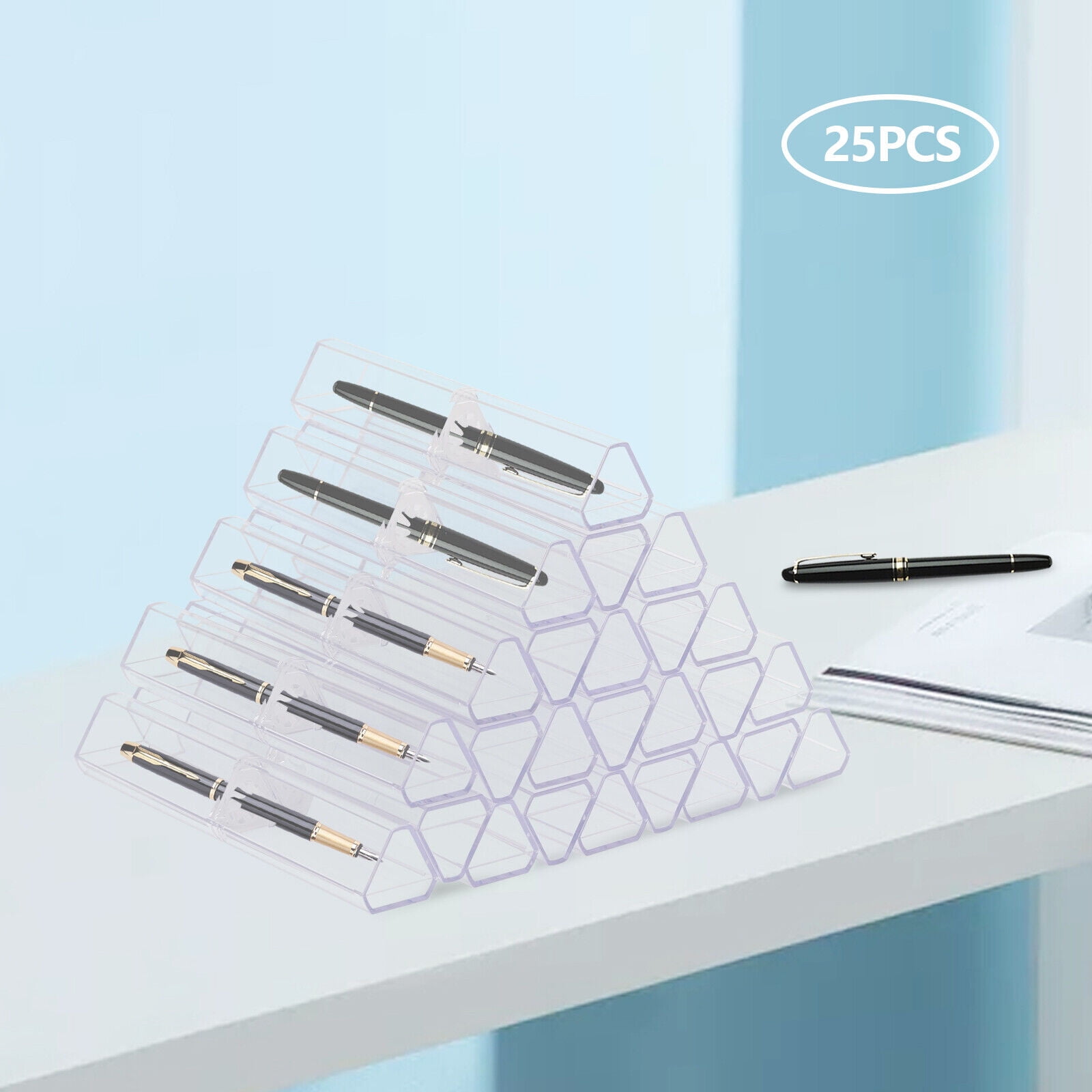25pcs Acrylic Pen Case Pen Gift Box Triangle Clear Pen Display Case