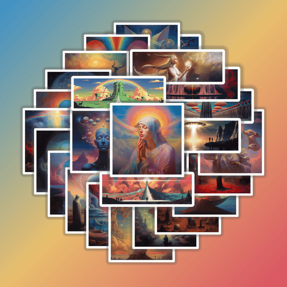 25pcs Alien Worlds Surreal Art Sticker Set for Notebook Phone Decoration Creative Fun Durable Waterproof Fantasy Style Cosmic Planet Theme