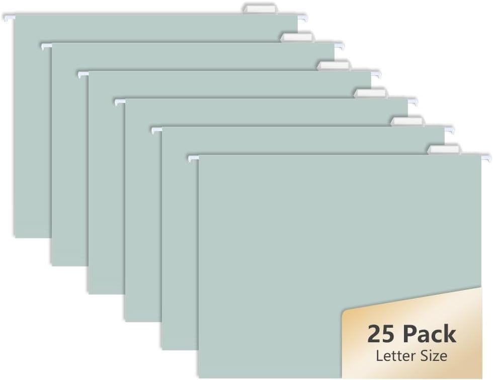 25pcs Aqua,Blue Hanging File Folders, Pastel Color Design,Letter Size with 1/5 Adjustable Cut Tabs,Decorative,Drawer,Desk and Cabinet Use
