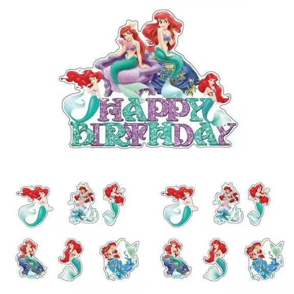 25pcs Ariel Birthday Decorations Cake Toppers, Cute Cartoon Birthday Party Cake Decorations For Boys Girls Birthday Party