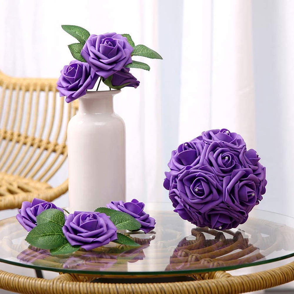 25pcs Artificial Flowers Real Touch Artificial Rose with Stems Foam