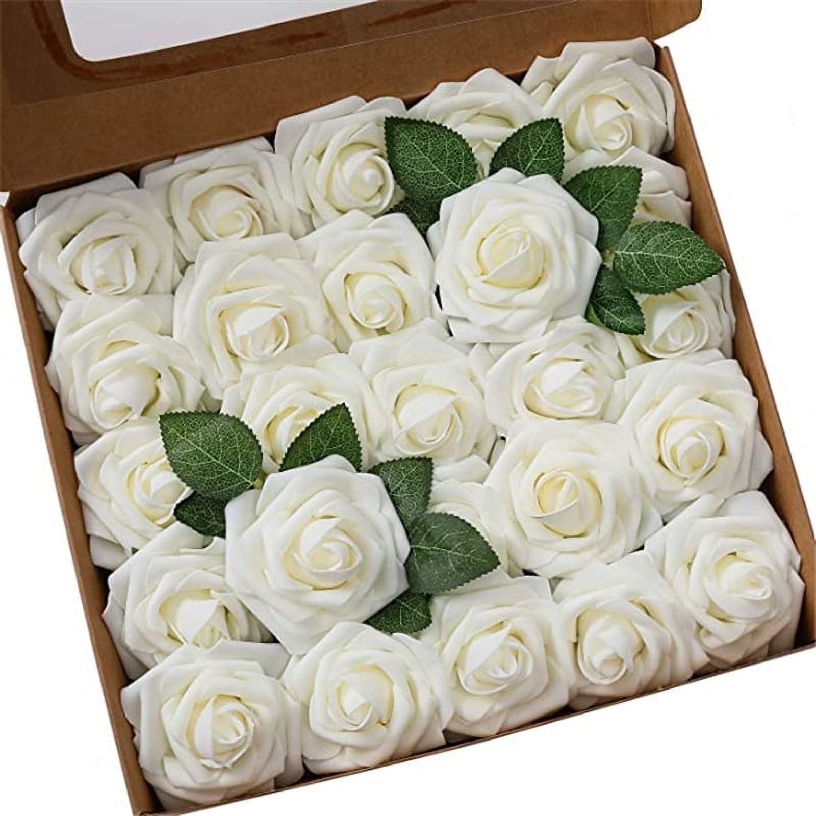 25pcs Artificial Rose Flowers Fake Roses Real Looking Foam Roses with ...