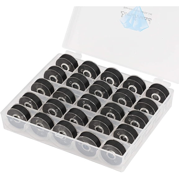 25pcs Black Prewound Bobbin Thread Size L (SA155) 60WT for Husqvarna Viking Pfaff Creative Vision Embroidery Sewing Machine with Clear Storage Plastic Case