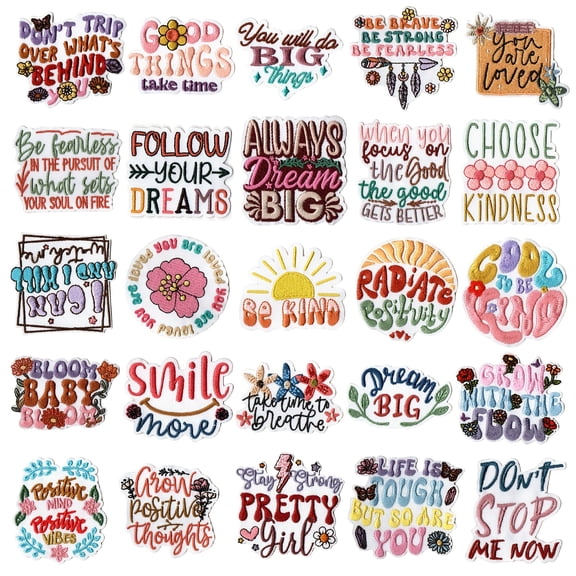 25pcs Bohemian Motivational Patches Embroidered Applique Retro Boho Sew on Hippie Style Iron on for Clothes Hats Backpacks Jackets Accessories