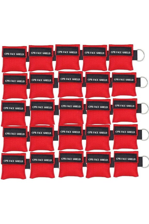 25pcs CPR Face Shield Mask Keychain Keying CPR Face Shields Pocket Mask for First Aid or CPR Training (Red-25)
