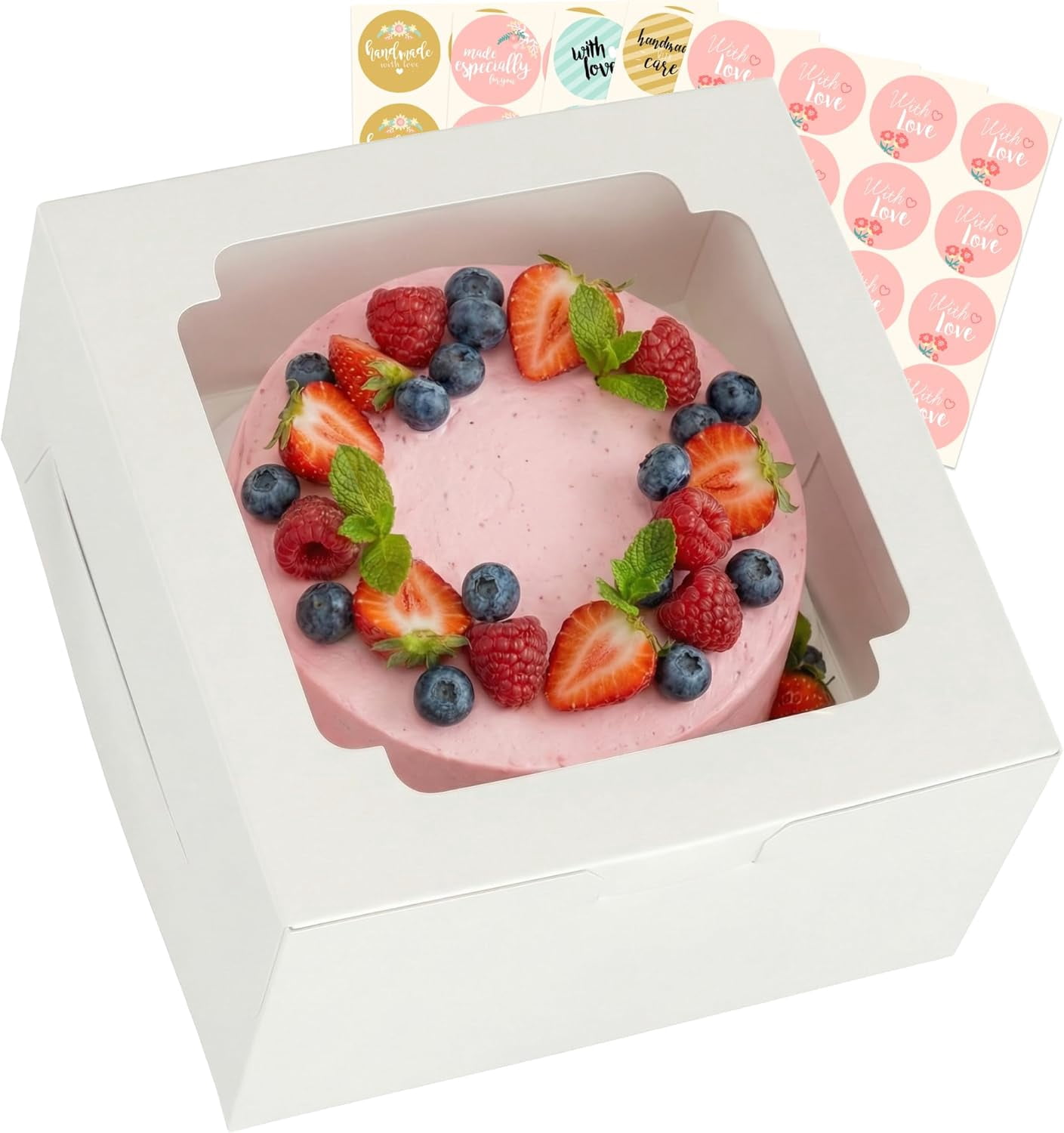 25pcs Cake Boxes 10x10x5 Inch with Window, 10 White Bakery Boxes ...