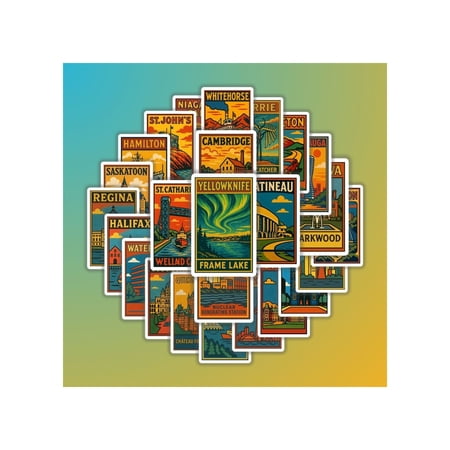 25pcs Canada Landmark Travel Landmark Vintage Retro Sticker Pack, Waterproof Vinyl Decals for Laptops, Journals, Water Bottles, Luggage